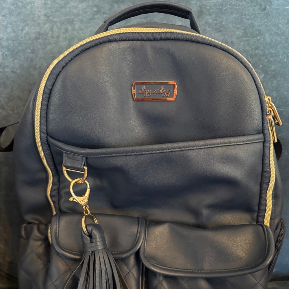 Itzy Ritzy Navy Quilted Baby Backpack with Gold Hardware
